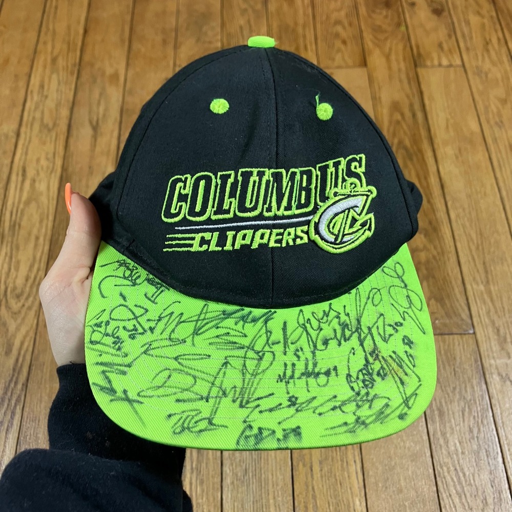 Columbus‎ Clippers Signed Hat MiLB OC Sports Youth Snapback Black Neon Green Cap